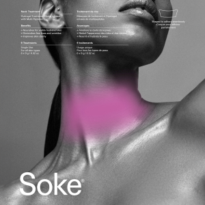 SOKE treatment diagram with a woman looking to the side and a pink colour showing the treatment area on the neck.